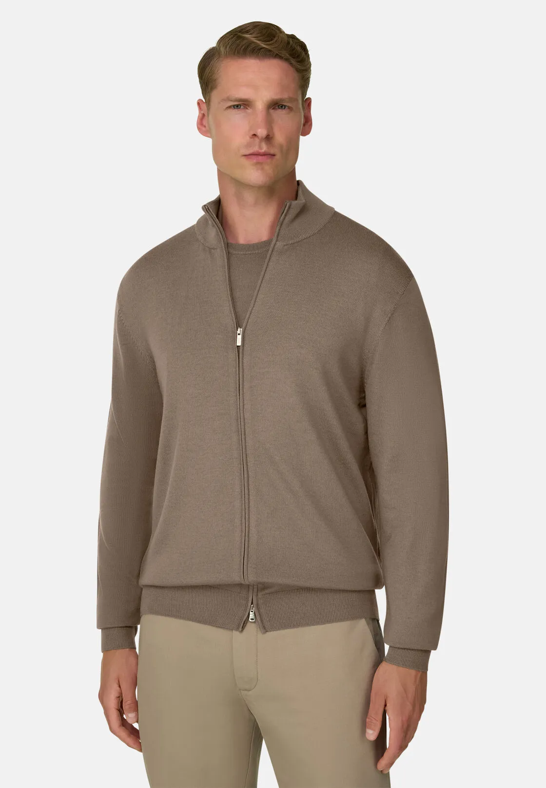 Boggi, Maglia Full Zip In Lana Merino, Uomo, Taupe, Taglia: XS - immagine 1