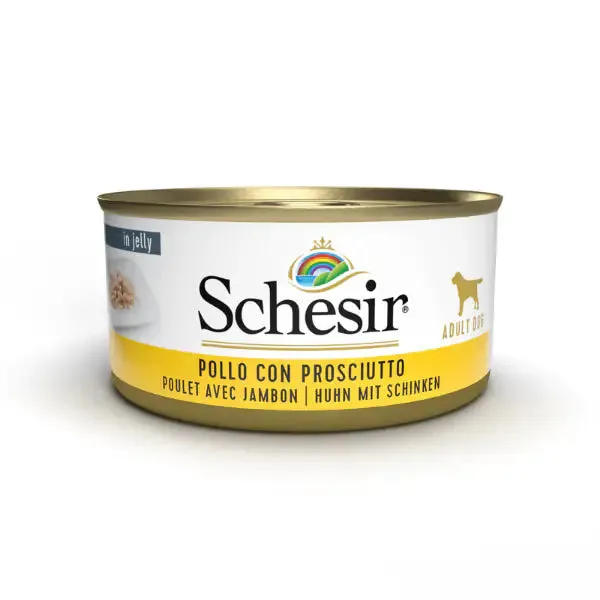 Schesir Dog 150 gr Pollo e prosciutto - confezione da 6 pezzi - Cibo umido per cani - immagine 1