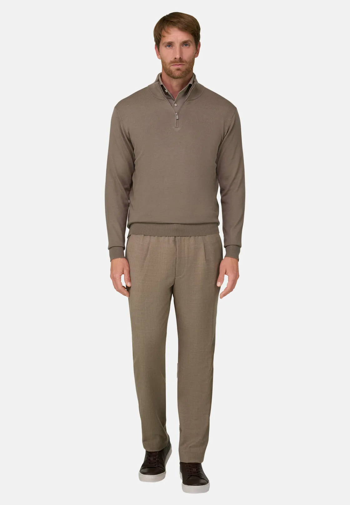 Boggi, Maglia Mezza Zip In Lana Merino, Uomo, Taupe, Taglia: L - immagine 2