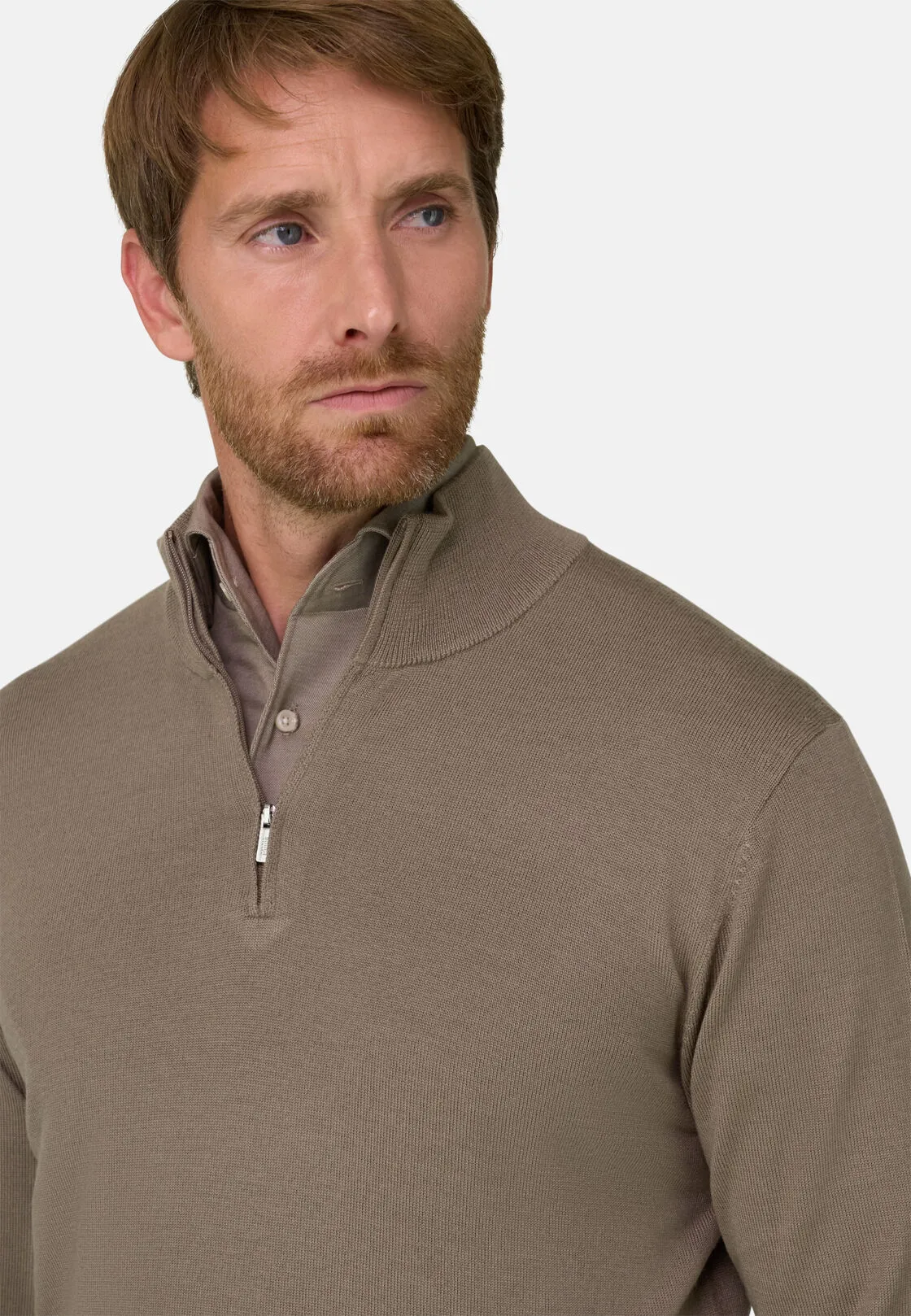 Boggi, Maglia Mezza Zip In Lana Merino, Uomo, Taupe, Taglia: S - immagine 3