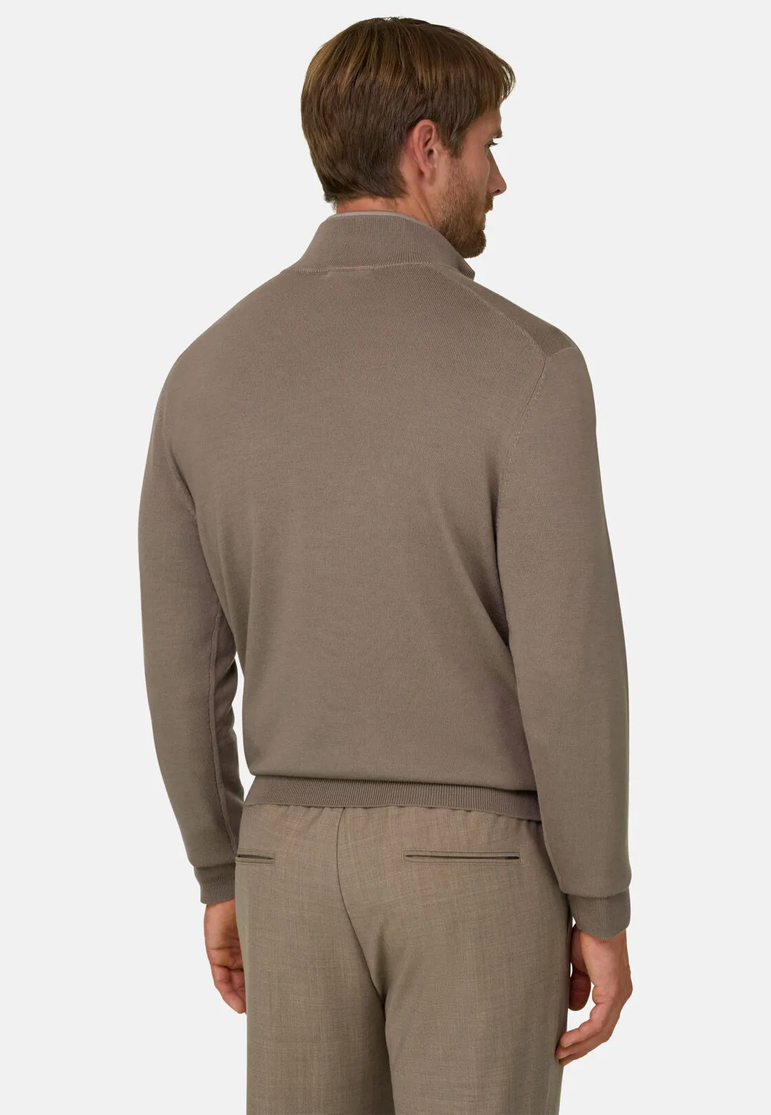Boggi, Maglia Mezza Zip In Lana Merino, Uomo, Taupe, Taglia: S - immagine 4