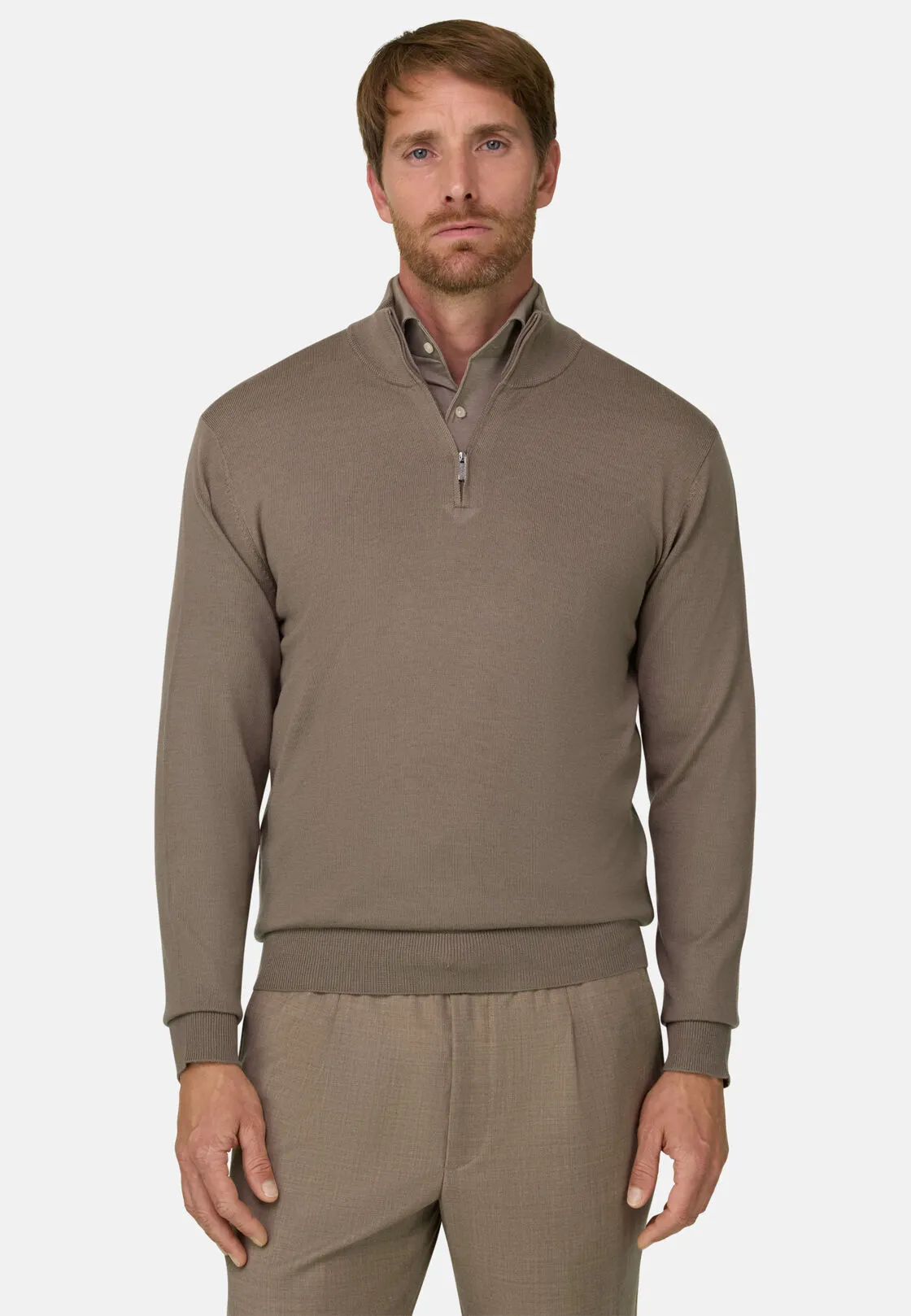 Boggi, Maglia Mezza Zip In Lana Merino, Uomo, Taupe, Taglia: XL - immagine 1