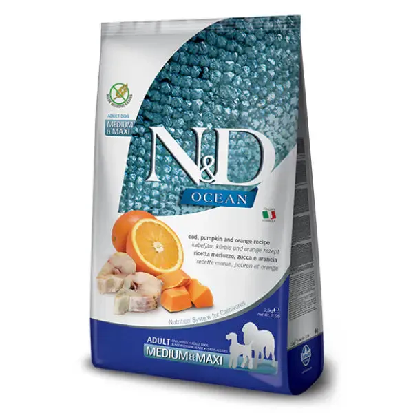 Farmina N&D Ocean Canine Adult Medium/Maxi Merluzzo Zucca e Arancia 12 kg - Croccantini per cani - immagine 1