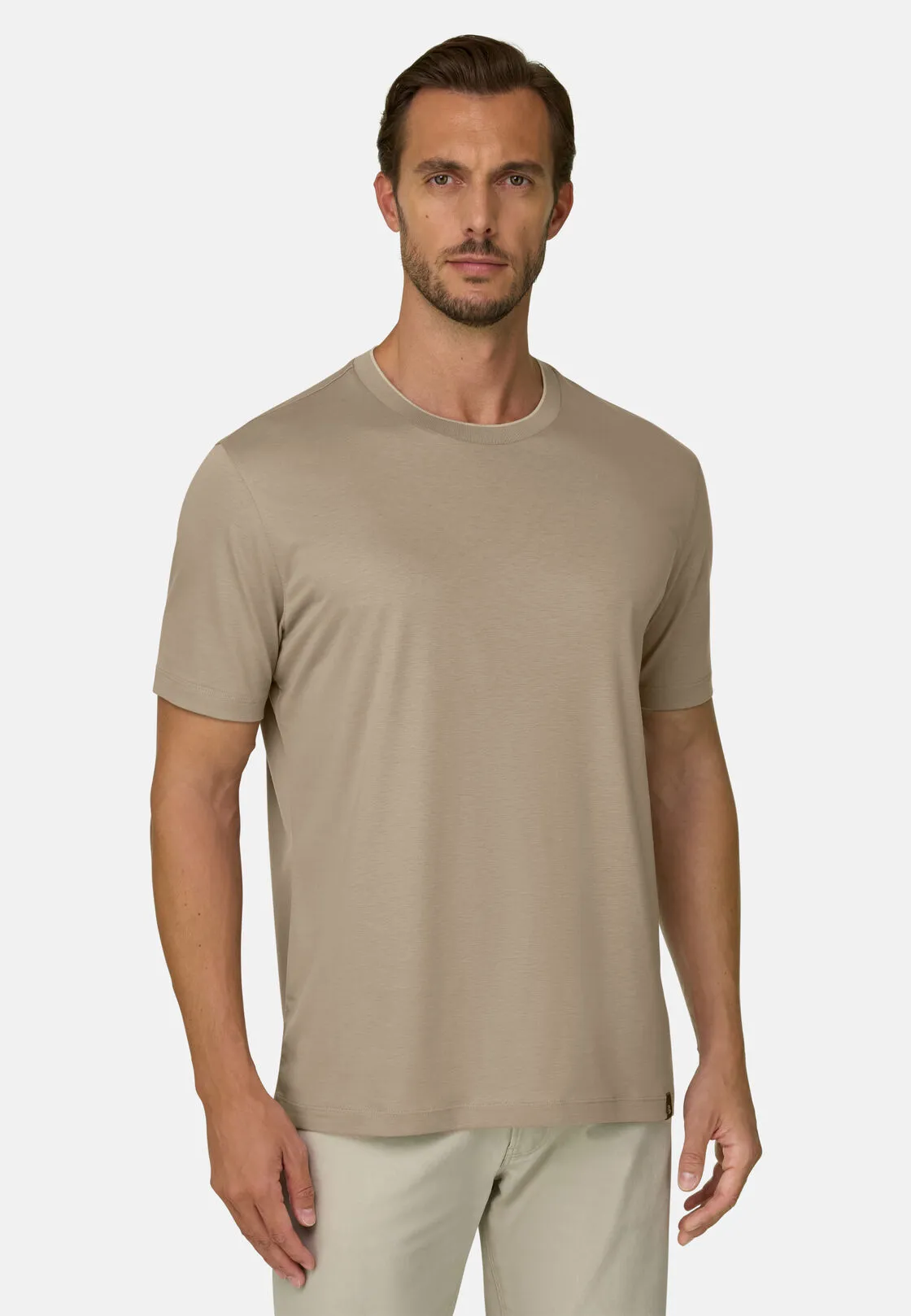 Boggi, T-shirt In Cotone Tencel, Uomo, Taupe, Taglia: M - immagine 1