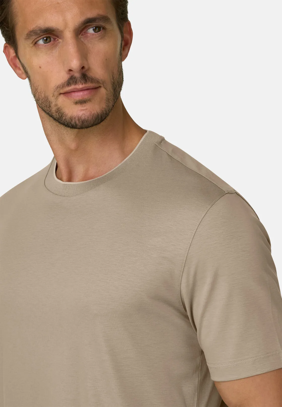 Boggi, T-shirt In Cotone Tencel, Uomo, Taupe, Taglia: M - immagine 3