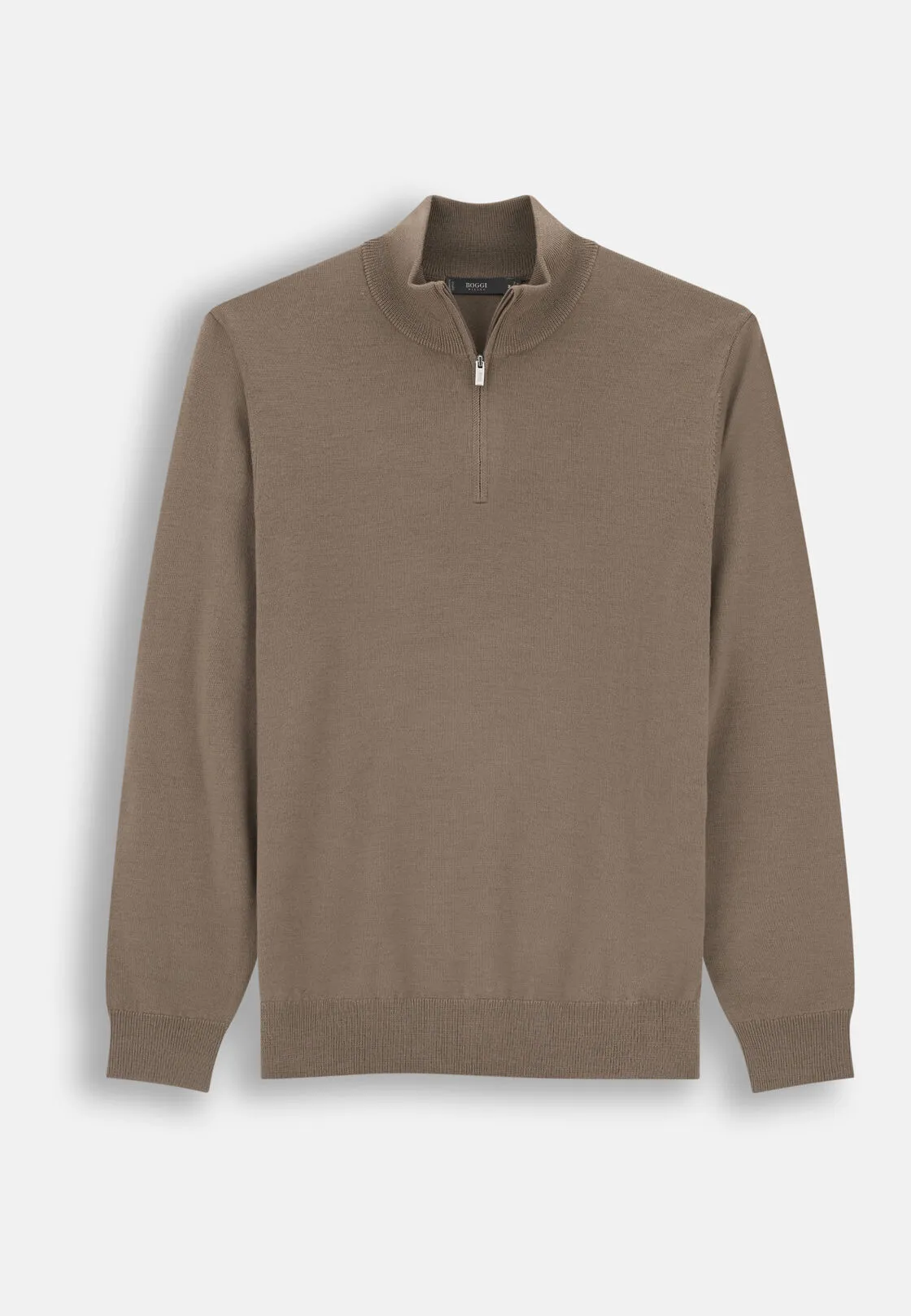 Boggi, Maglia Mezza Zip In Lana Merino, Uomo, Taupe, Taglia: XXL - immagine 5