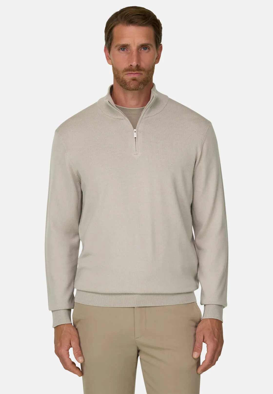 Boggi, Maglia Mezza Zip In Lana Merino, Uomo, Sabbia, Taglia: L - immagine 1