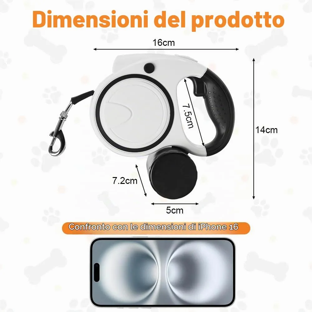 Aomig Guinzaglio per Cani Allungabile, Cani Guinzaglio con Sistema di Guida e Frenata a 360°, Luce LED, Lunghezza Estensibile 5 m(Fino a 30 Kg), Cani Guinzaglio per Addestramento e Passeggiate Nero - immagine 2