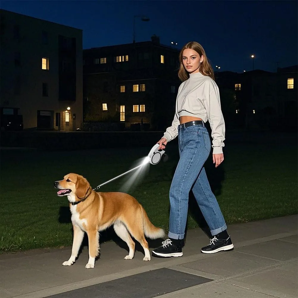 Aomig Guinzaglio per Cani Allungabile, Cani Guinzaglio con Sistema di Guida e Frenata a 360°, Luce LED, Lunghezza Estensibile 5 m(Fino a 30 Kg), Cani Guinzaglio per Addestramento e Passeggiate Nero - immagine 7