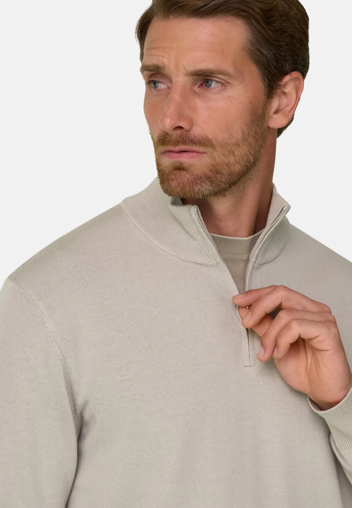 Boggi, Maglia Mezza Zip In Lana Merino, Uomo, Sabbia, Taglia: S - immagine 3