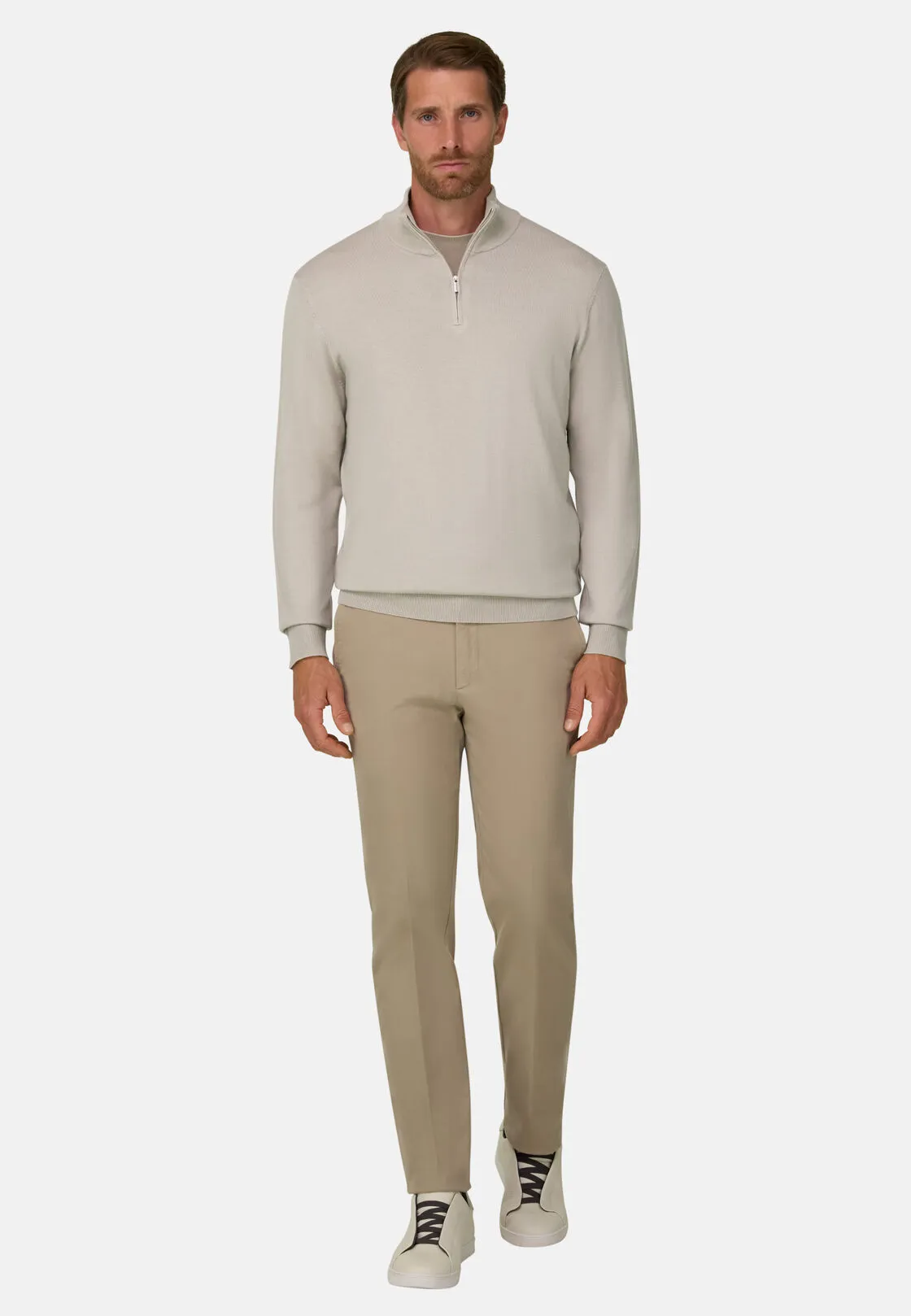 Boggi, Maglia Mezza Zip In Lana Merino, Uomo, Sabbia, Taglia: XS - immagine 2