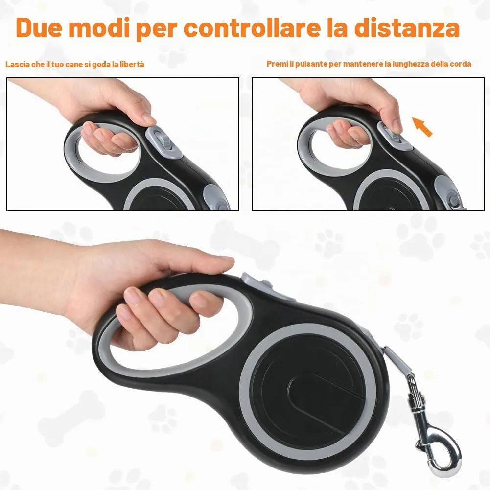 Aomig Guinzaglio per Cani Allungabile, Cani Guinzaglio con Sistema di Guida e Frenata a 360°, Lunghezza Estensibile 5 m(Fino a 50 Kg), Guinzaglio Flessibile per Addestramento e Passeggiate Grigio - immagine 5