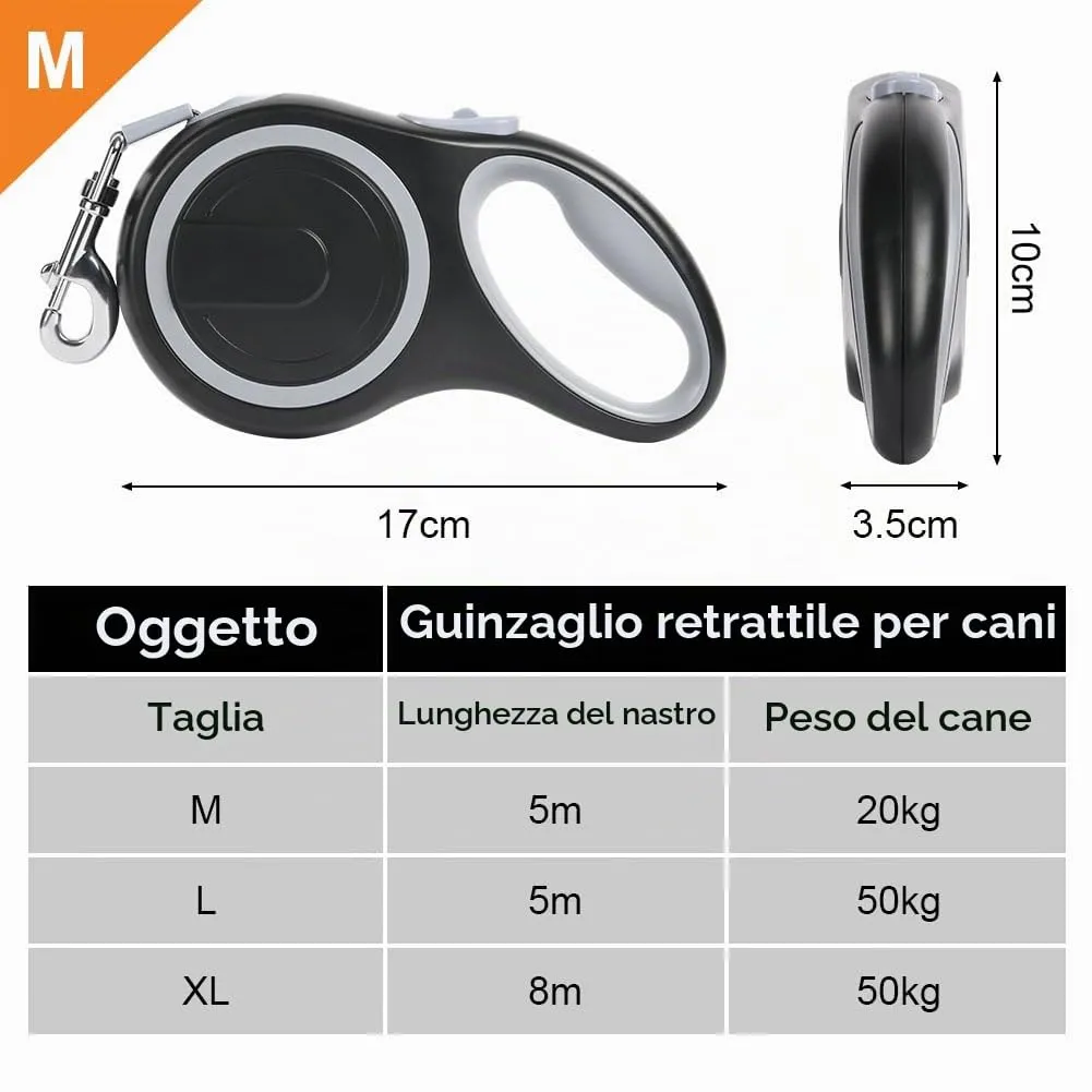 Aomig Guinzaglio per Cani Allungabile, Cani Guinzaglio con Sistema di Guida e Frenata a 360°, Lunghezza Estensibile 5 m(Fino a 20 Kg), Cani Guinzaglio Flessibile per Addestramento e Passeggiate Grigio - immagine 2