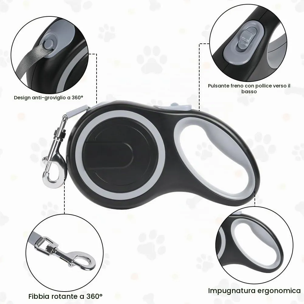 Aomig Guinzaglio per Cani Allungabile, Cani Guinzaglio con Sistema di Guida e Frenata a 360°, Lunghezza Estensibile 5 m(Fino a 20 Kg), Cani Guinzaglio Flessibile per Addestramento e Passeggiate Grigio - immagine 4