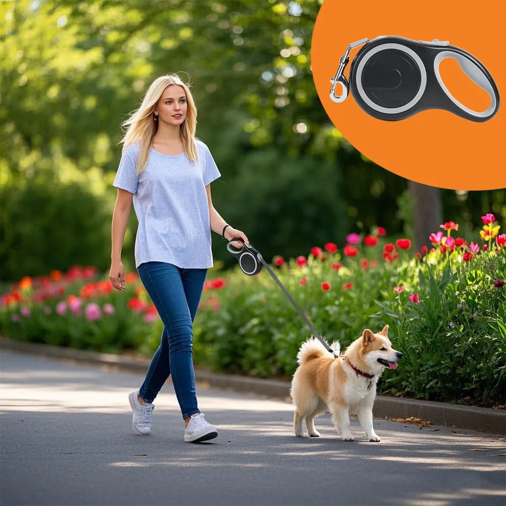 Aomig Guinzaglio per Cani Allungabile, Cani Guinzaglio con Sistema di Guida e Frenata a 360°, Lunghezza Estensibile 5 m(Fino a 20 Kg), Cani Guinzaglio Flessibile per Addestramento e Passeggiate Grigio - immagine 7