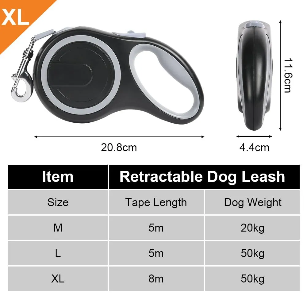 Guinzaglio retrattile Aomig per cani, 8 m/50 kg, resistente, estensibile, robusto, autobloccante, con sistema di pausa rapida - immagine 2