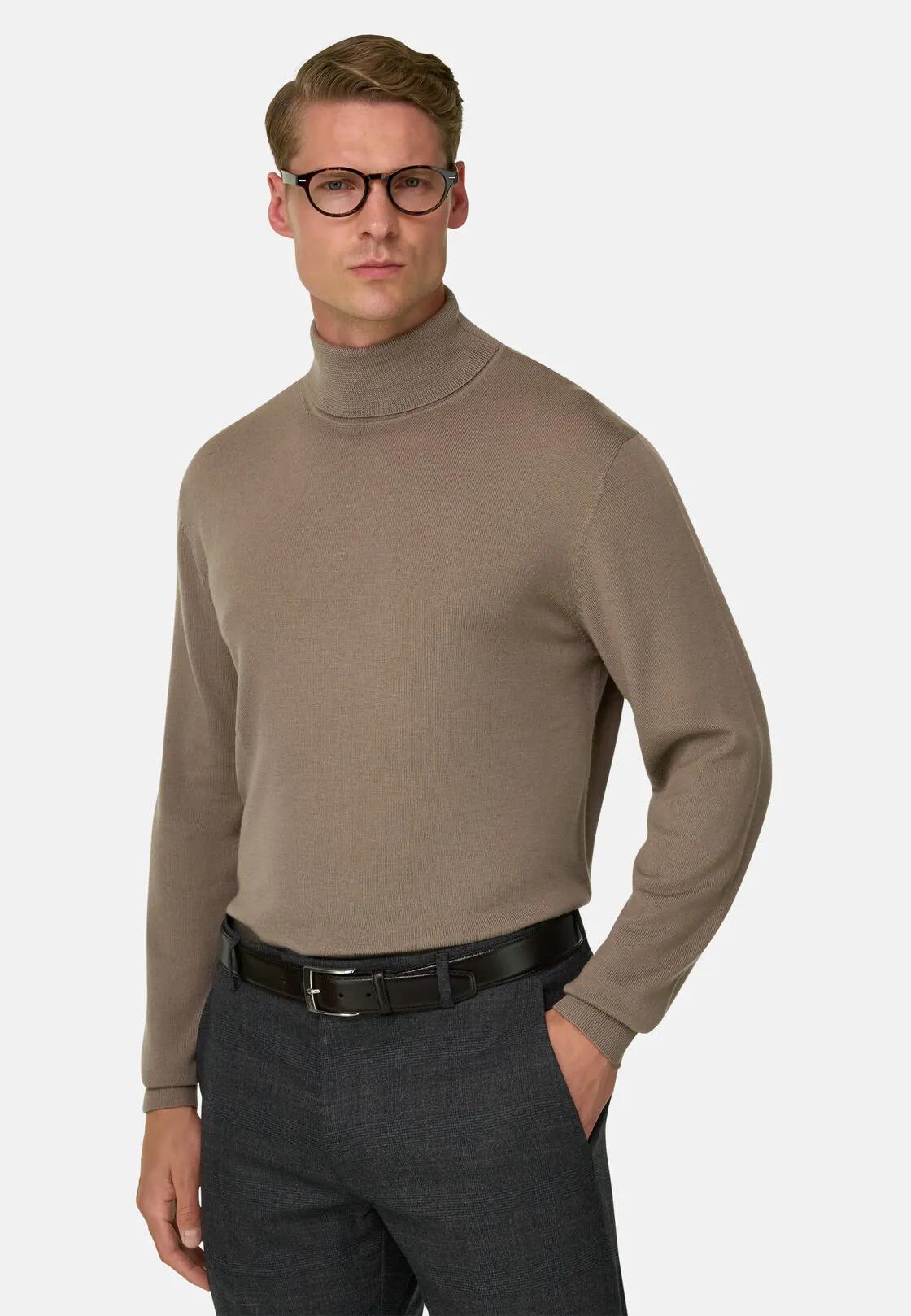 Boggi, Maglia Dolcevita In Lana Merino, Uomo, Taupe, Taglia: M - immagine 1