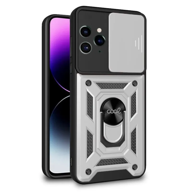Raffinata custodia rigida in argento con anello rigido per iPhone 14 Pro - immagine 1