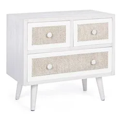 MONTIEL Cassettiera 3 Cassetti Bianco e Lino (60cm) Mobile KIT - immagine 1