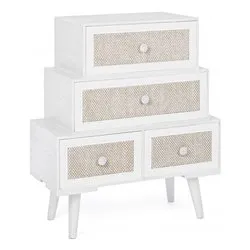 MONTIEL Cassettiera 4 Cassetti Bianco e Lino (60cm) Mobile KIT - immagine 1