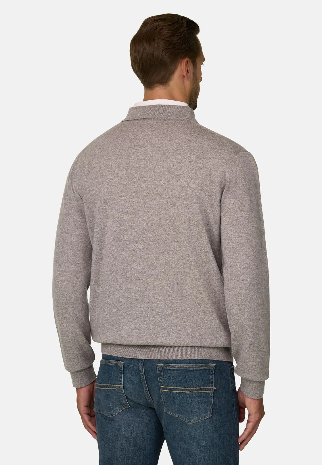 Boggi, Polo Di Maglia In Lana Merino Cashwool® Mouliné, Uomo, Sabbia, Taglia: L - immagine 4