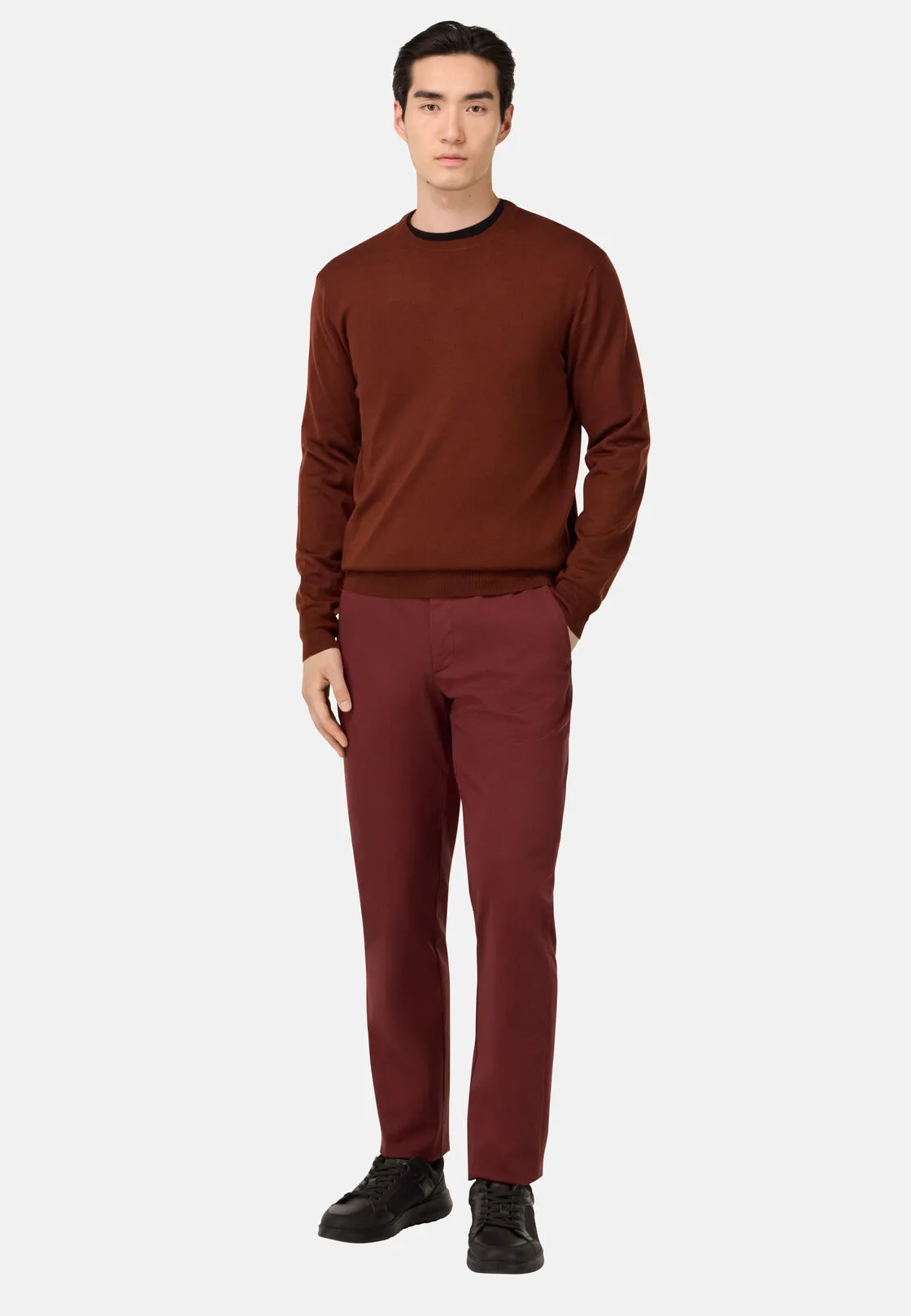 Boggi, Pantaloni In Cotone Tencel Elasticizzato, Uomo, Burgundy, Taglia: 40 - immagine 2