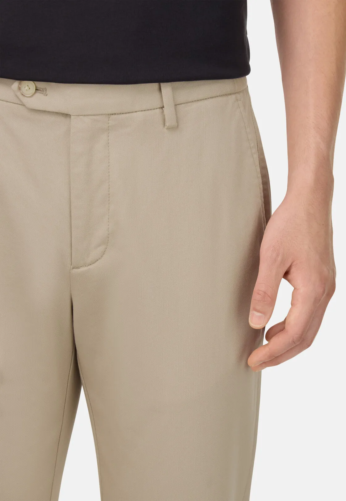 Boggi, Pantaloni In Cotone Tencel Elasticizzato, Uomo, Sabbia, Taglia: 38 - immagine 4