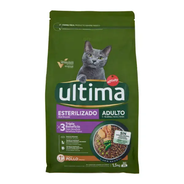 Ultima Cat Adult Sterilised con pollo 1,5 kg - Croccantini per gatti - immagine 1