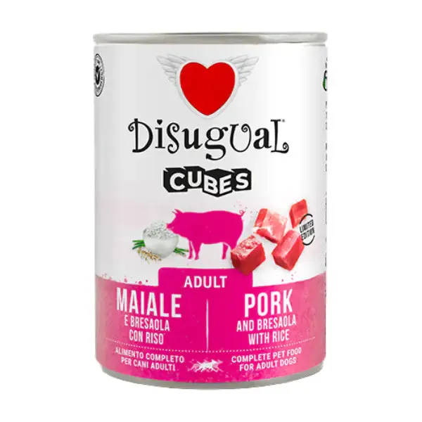 Disugual Dog Adult Cubes 400 gr Maiale e cubetti di bresaola con riso - confezione da 6 pezzi - Cibo umido per cani - immagine 1