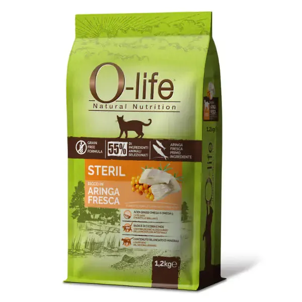 O-life Cat Adult Sterilised Grain Free Aringa fresca 1,2 kg - Croccantini per gatti - immagine 1
