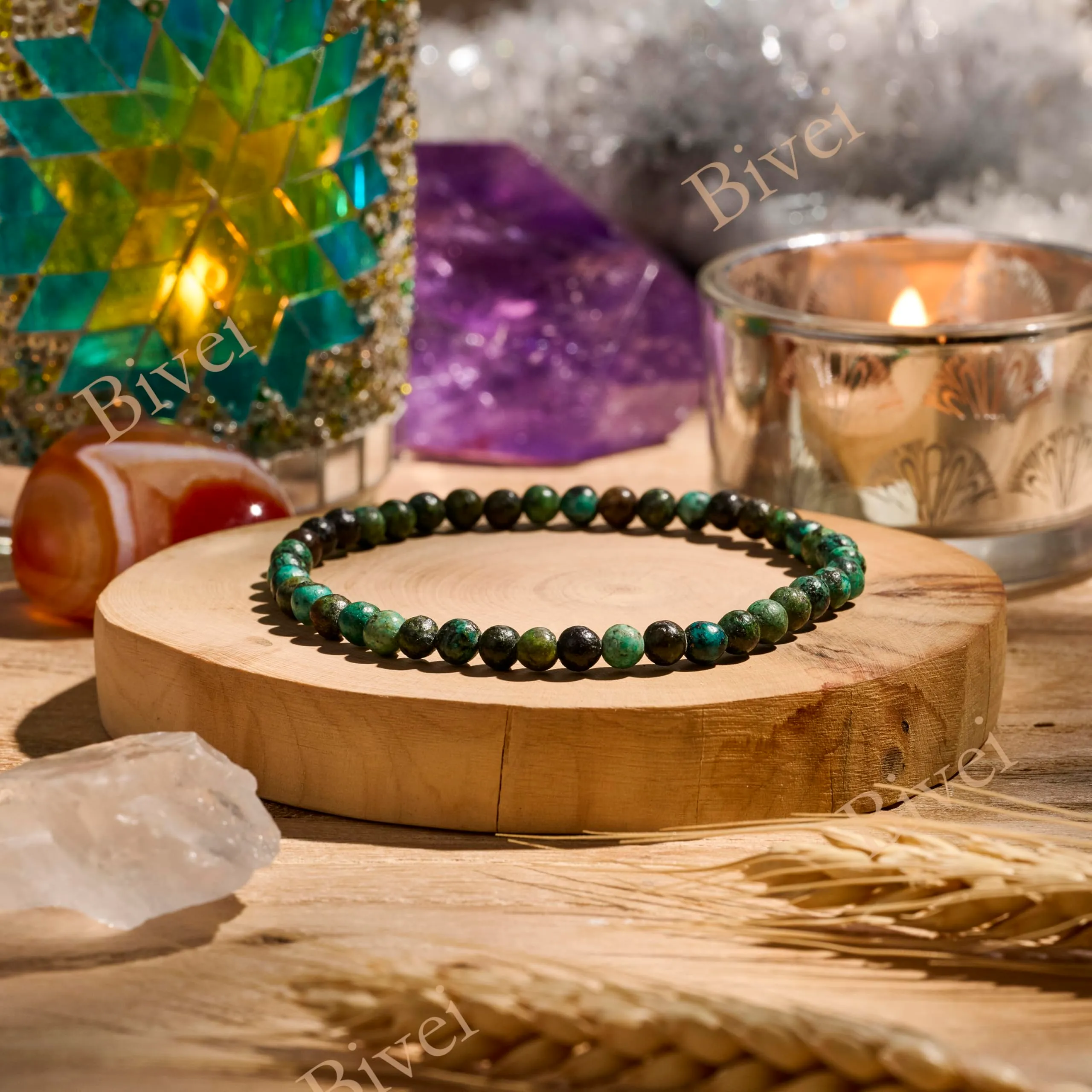 Bivei Bracciale Donna Pietre Naturali da 4 mm, Turchese Africano - immagine 3