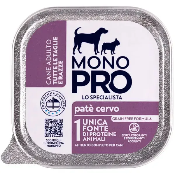 Monopro lo specialista Adult All Breeds Patè Grain Free 150 gr Cervo - confezione da 6 pezzi - Umido monoproteico cane - immagine 1