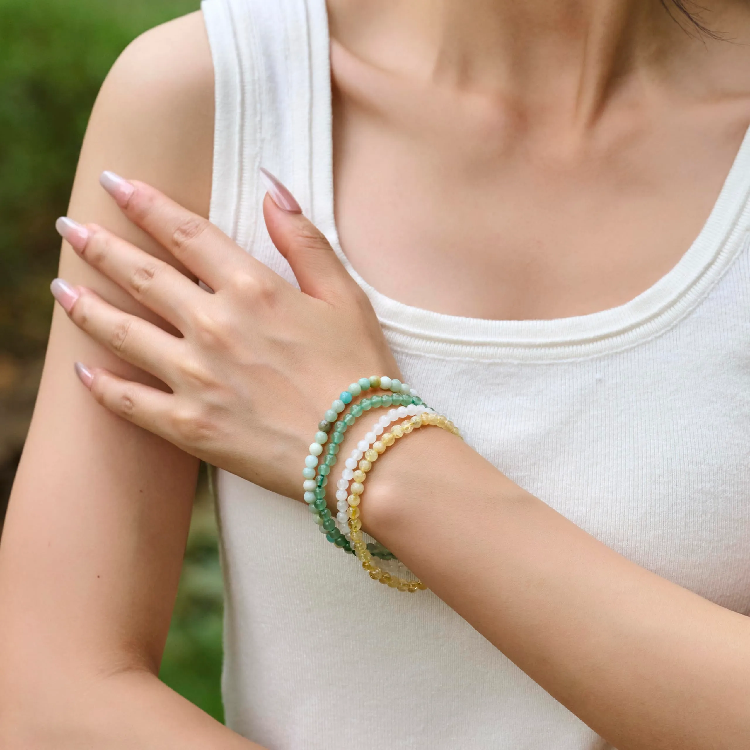 Bivei Bracciale Donna Pietre Naturali da 4 mm, Pietra di Luna - immagine 2