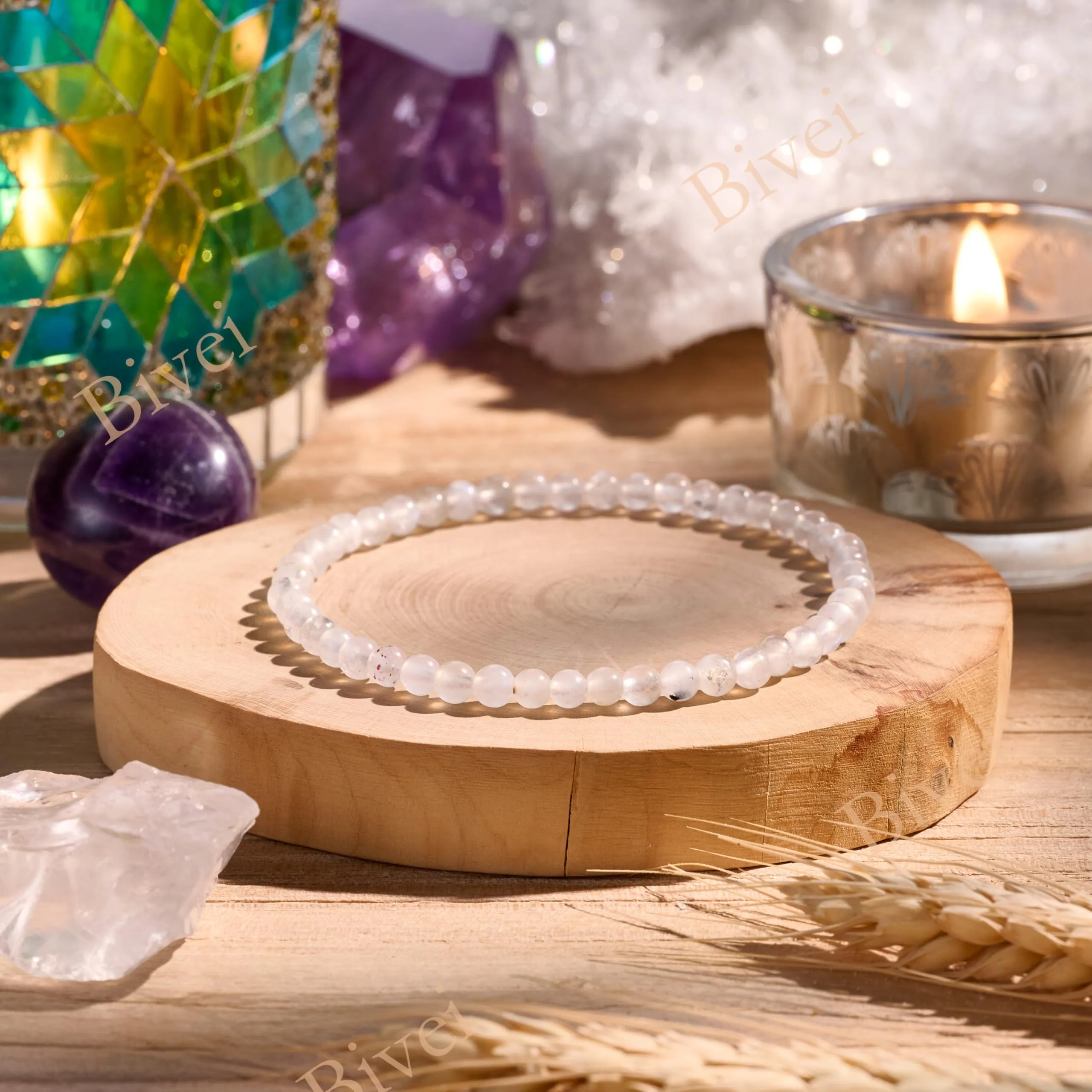 Bivei Bracciale Donna Pietre Naturali da 4 mm, Pietra di Luna - immagine 3