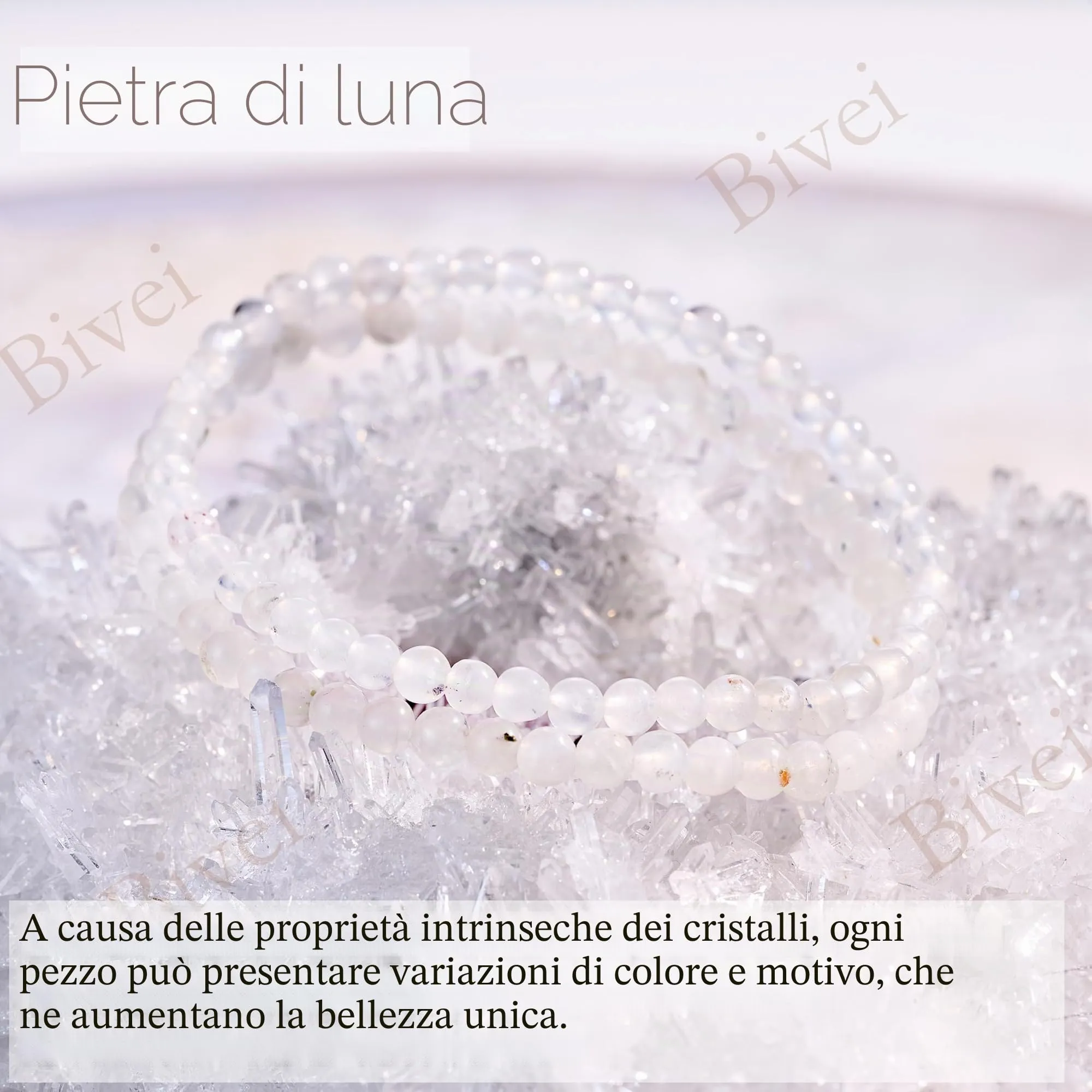 Bivei Bracciale Donna Pietre Naturali da 4 mm, Pietra di Luna - immagine 4