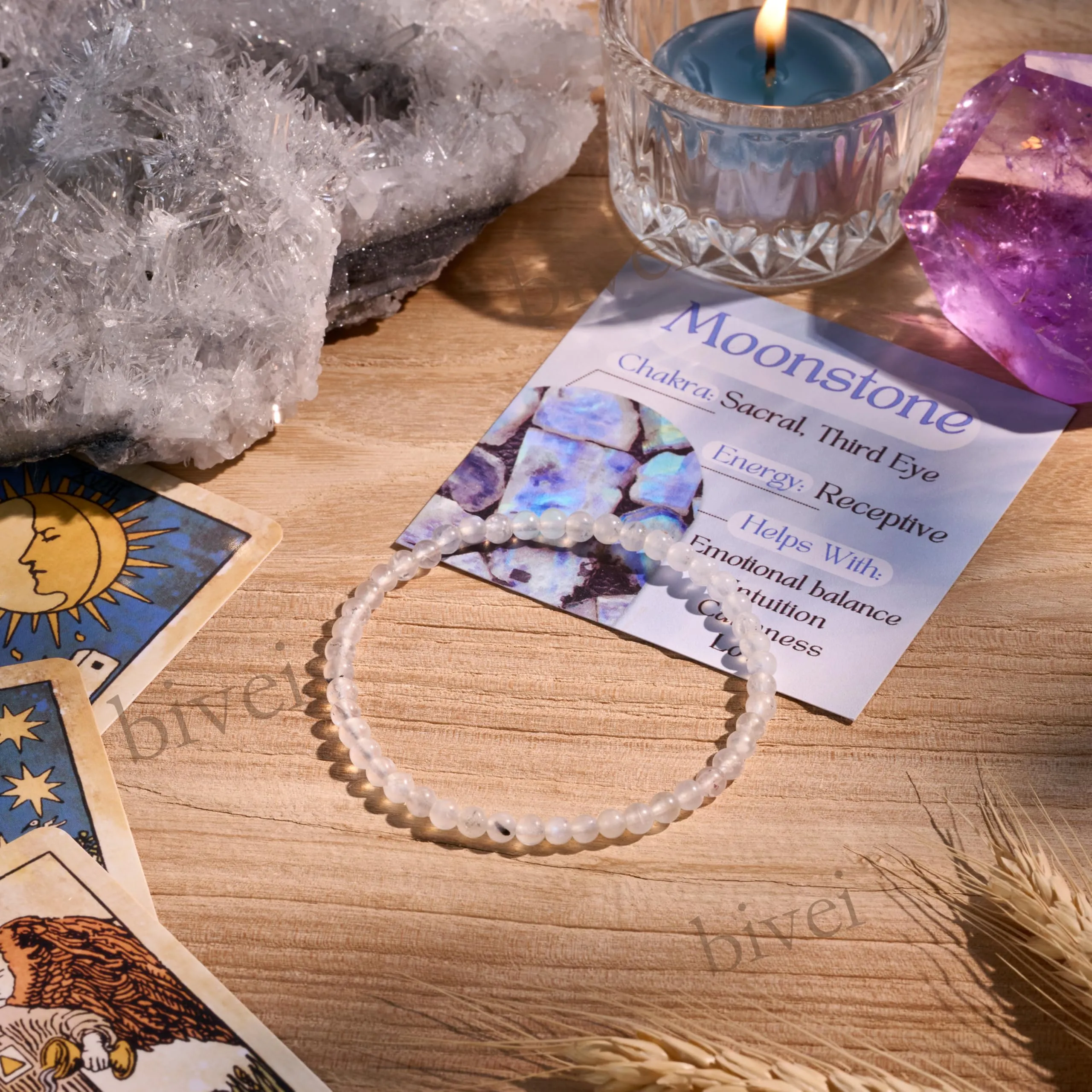 Bivei Bracciale Donna Pietre Naturali da 4 mm, Pietra di Luna - immagine 5