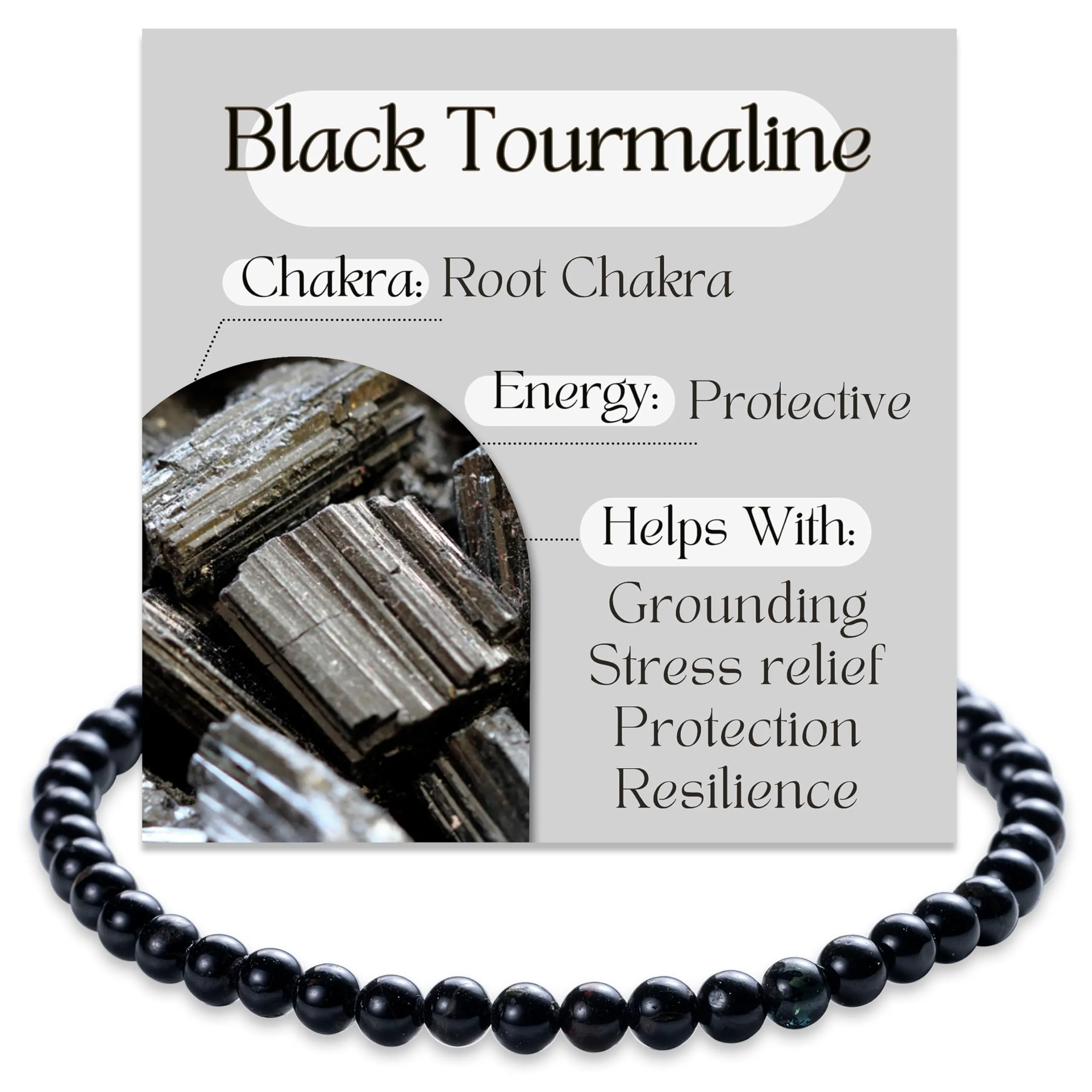 Bivei Bracciale Donna Pietre Naturali da 4 mm, Tormalina Nera - immagine 1