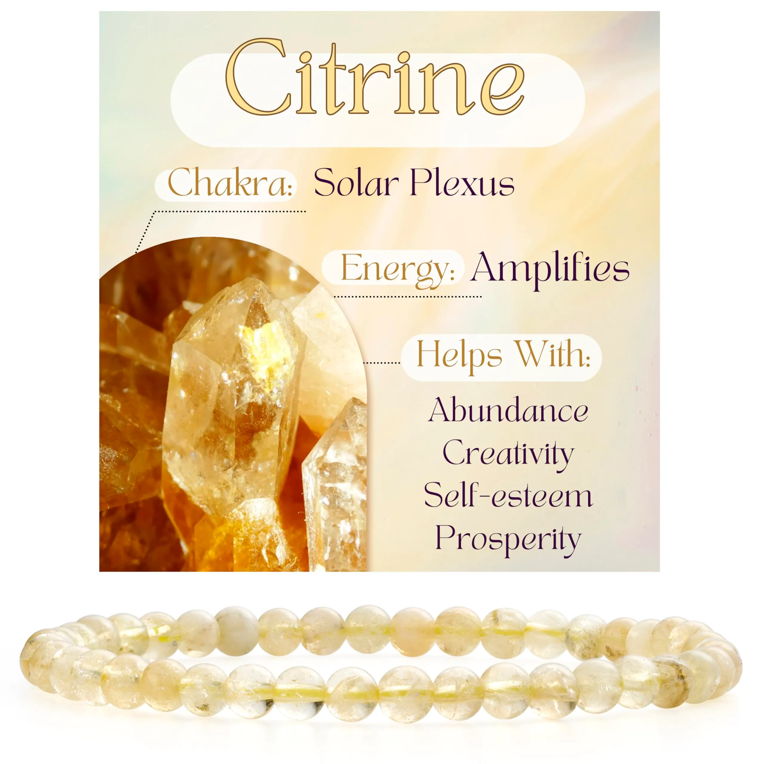 Bivei Bracciale Donna Pietre Naturali da 4 mm, Citrino - immagine 1