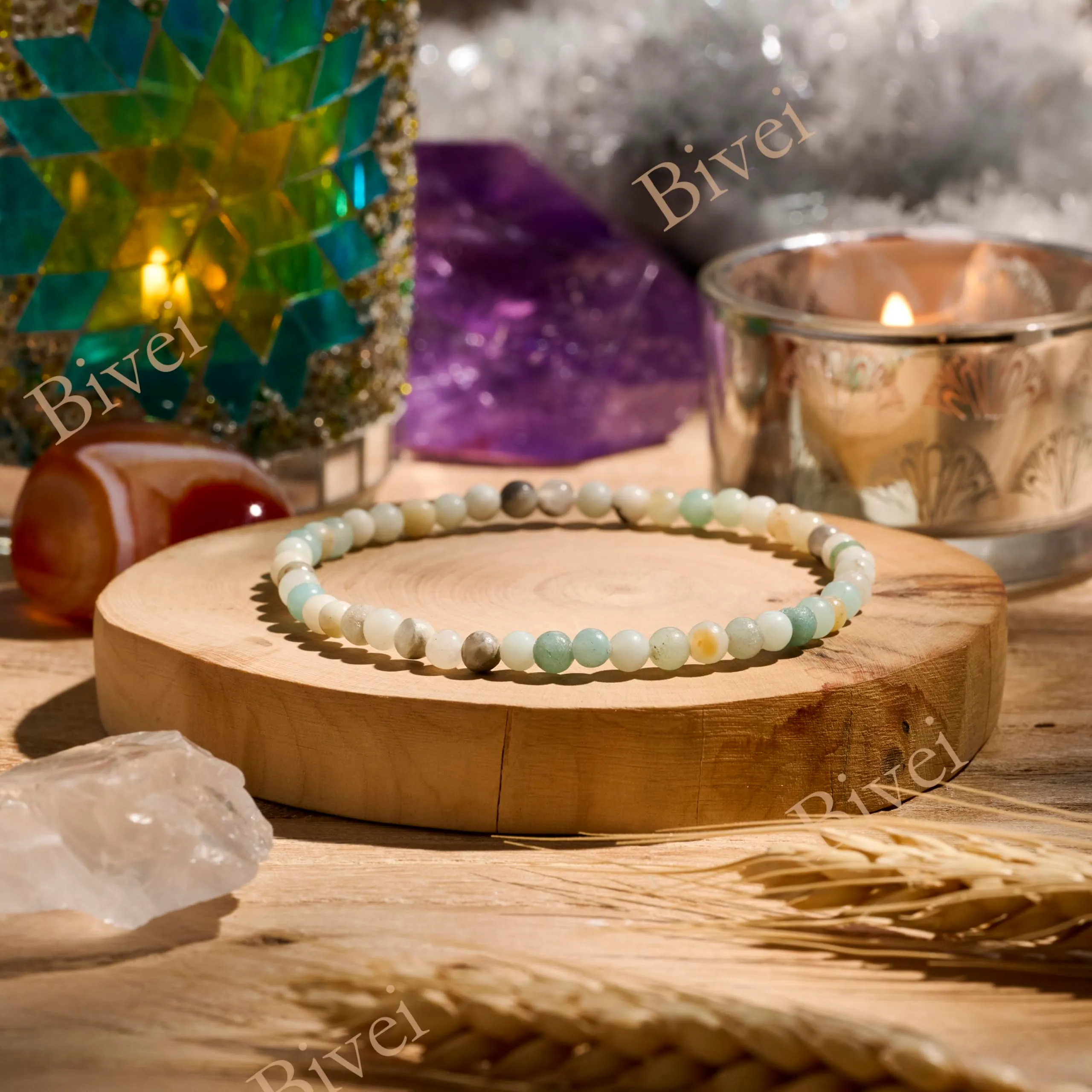 Bivei Bracciale Donna Pietre Naturali da 4 mm, Amazzonite - immagine 3