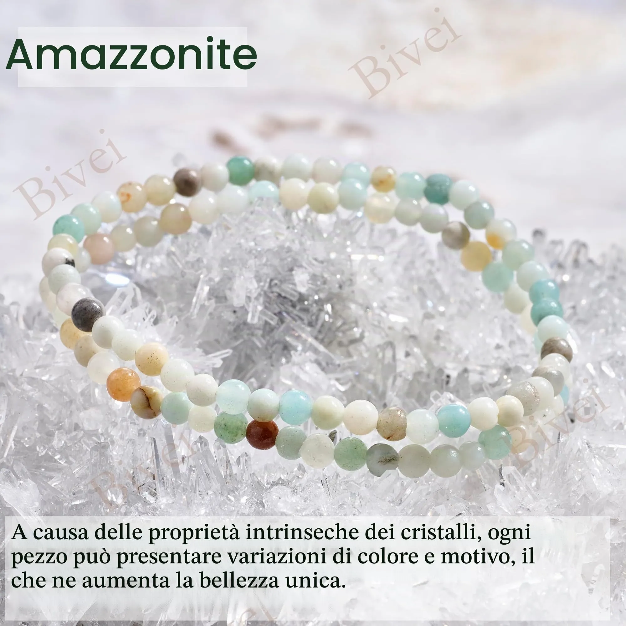 Bivei Bracciale Donna Pietre Naturali da 4 mm, Amazzonite - immagine 4