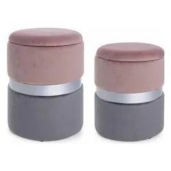 POLINA Set pouf Rosa e Grigio - immagine 1