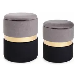 POLINA Set pouf Grigio e Nero - immagine 1