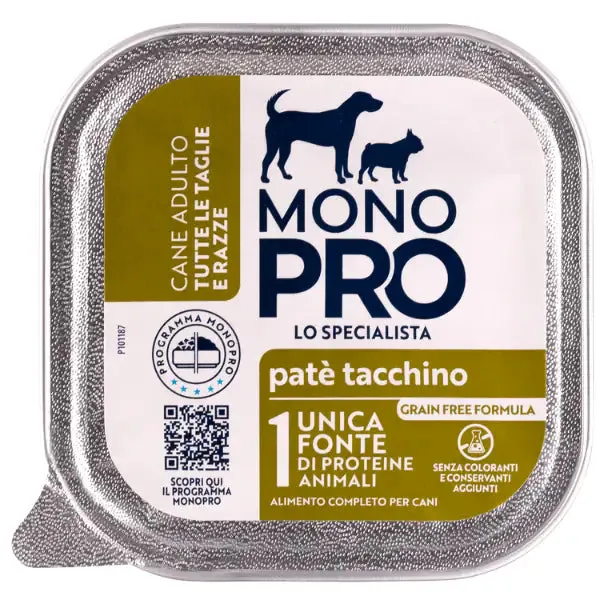Monopro lo specialista Adult All Breeds Patè Grain Free 150 gr Tacchino - confezione da 6 pezzi - Umido monoproteico cane - immagine 1