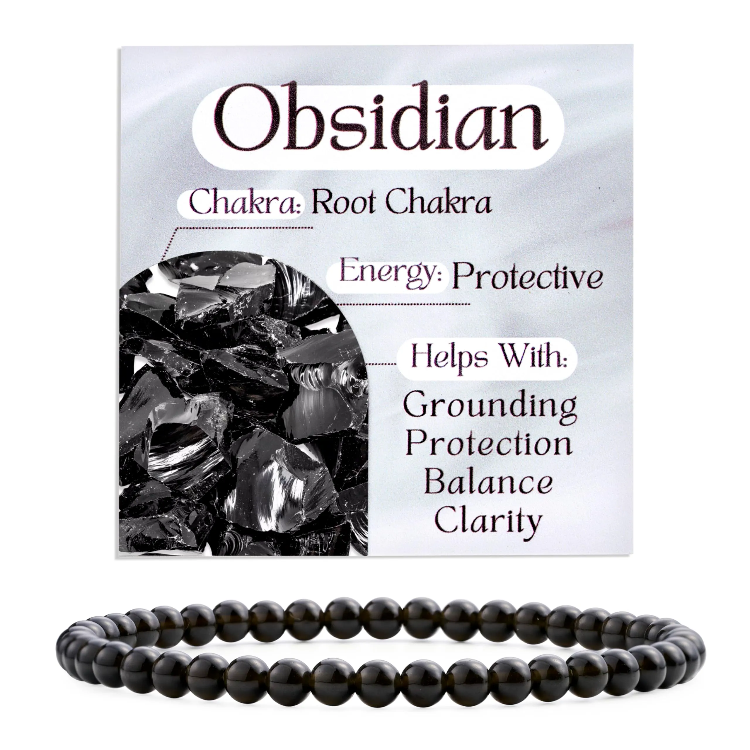 Bivei Bracciale Donna Pietre Naturali da 4 mm, Ossidiana - immagine 1