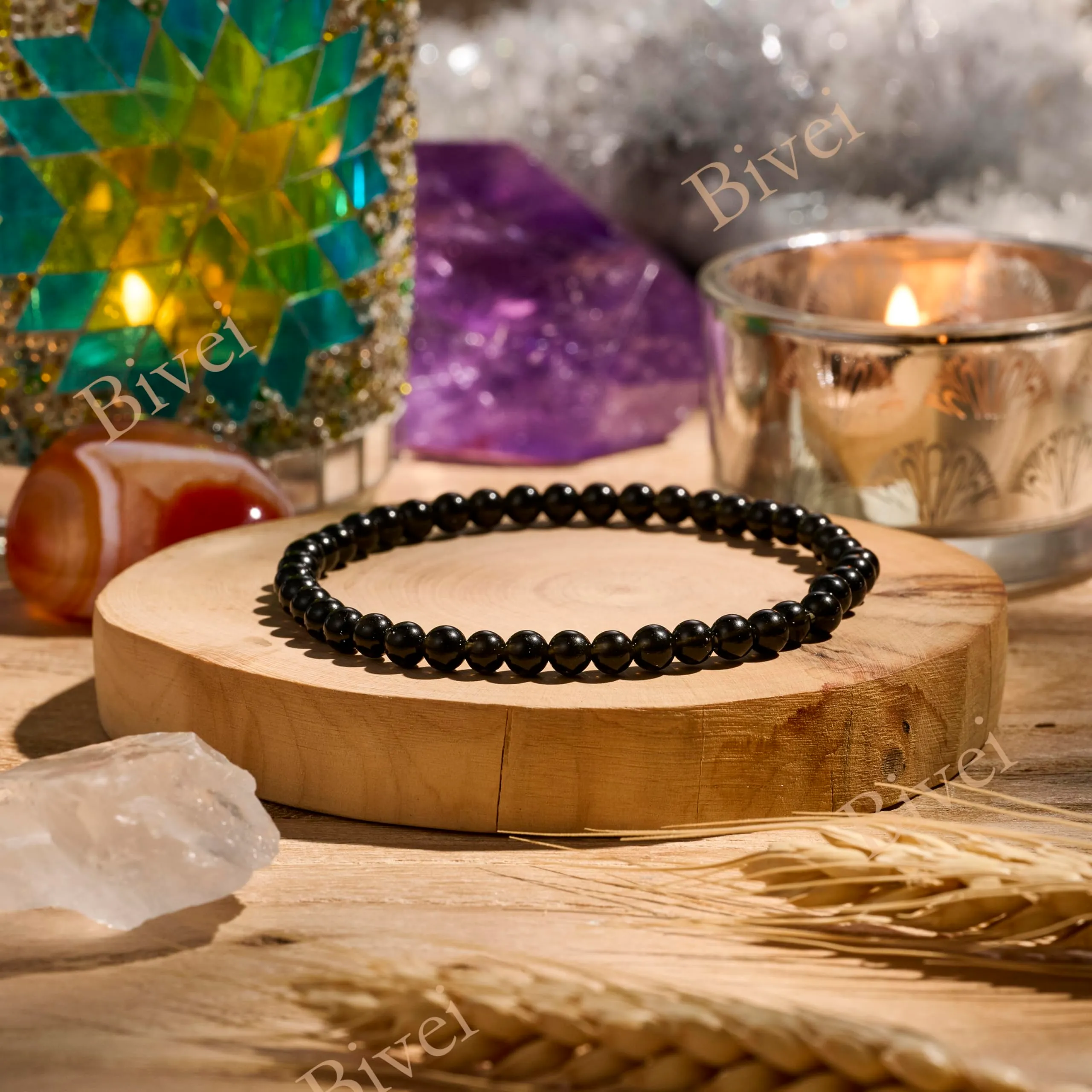 Bivei Bracciale Donna Pietre Naturali da 4 mm, Ossidiana - immagine 3