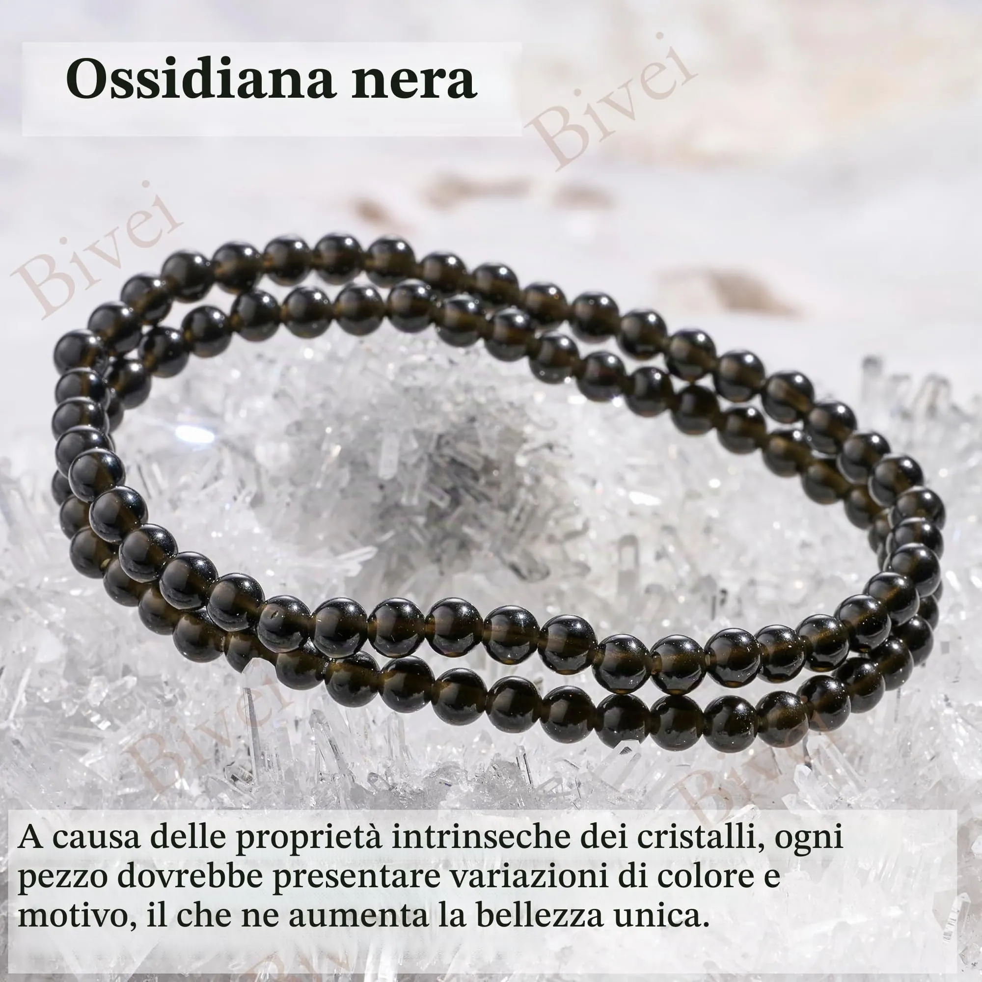Bivei Bracciale Donna Pietre Naturali da 4 mm, Ossidiana - immagine 4