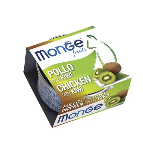 Monge Fruits Cat Adult prelibatezze naturali 80 gr Pollo con kiwi - confezione da 12 pezzi - Cibo umido per gatti - immagine 1