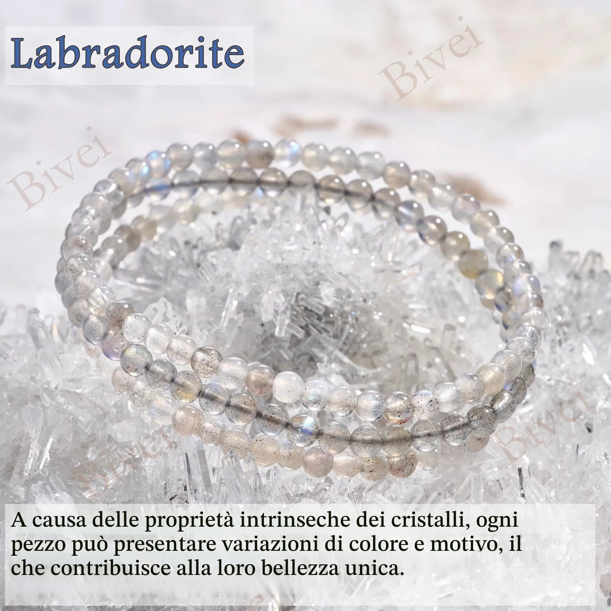 Bivei Bracciale Donna Pietre Naturali da 4 mm, Labradorite - immagine 4