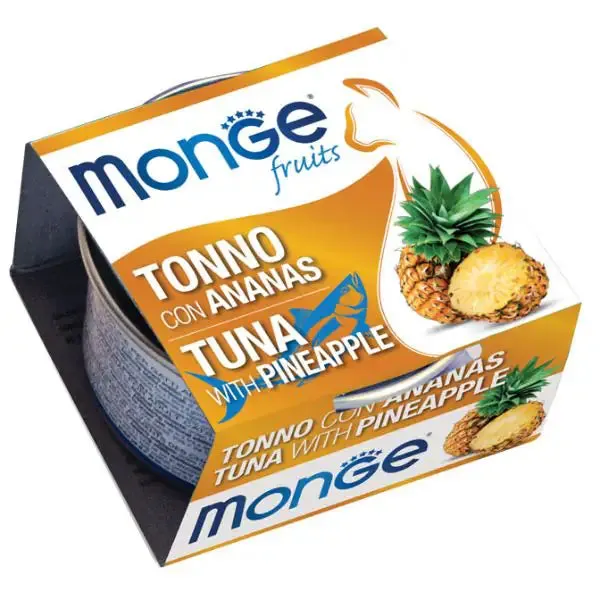Monge Fruits Cat Adult prelibatezze naturali 80 gr Tonno con ananas - confezione da 12 pezzi - Cibo umido per gatti - immagine 1
