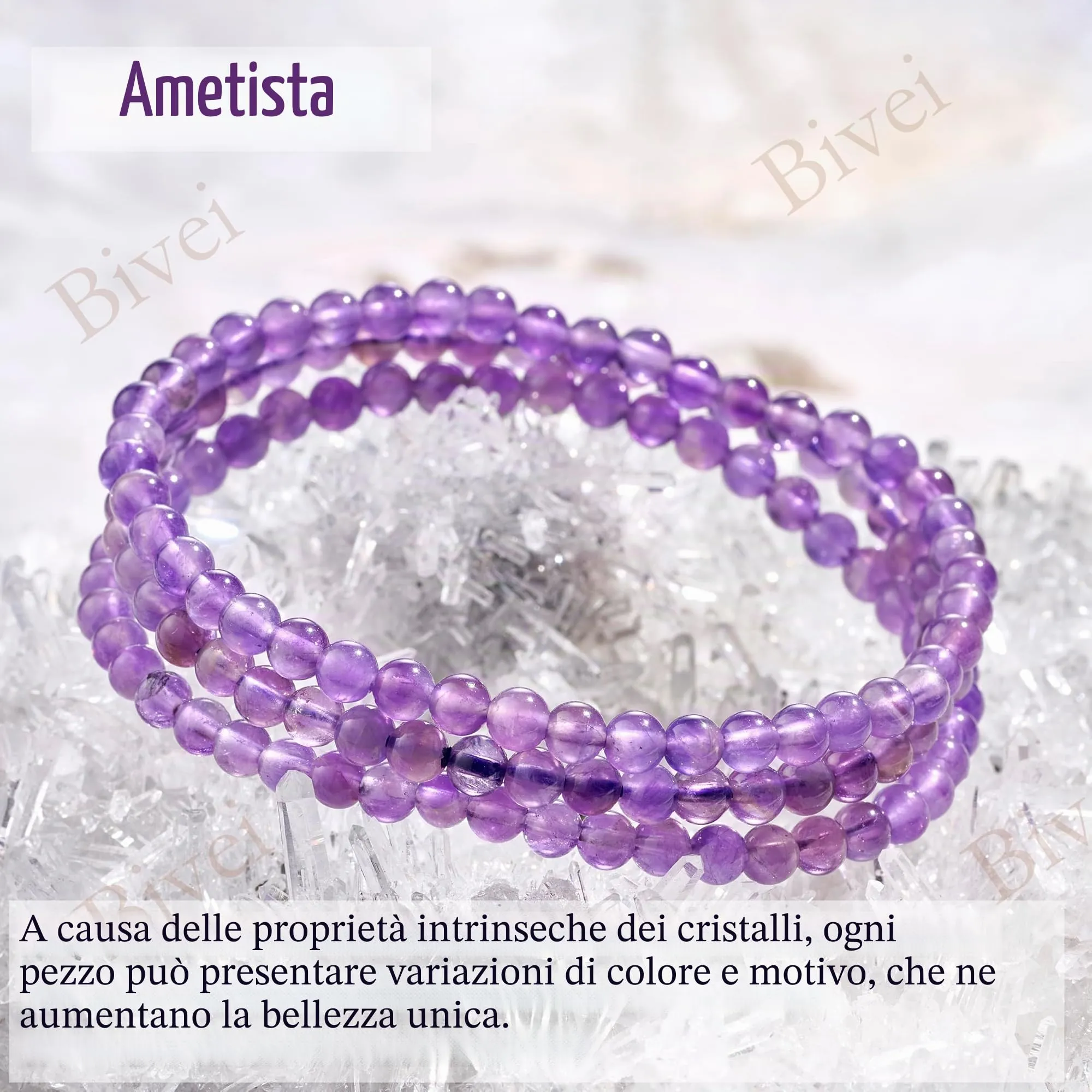 Bivei Bracciale Donna Pietre Naturali da 4 mm, Ametista - immagine 4